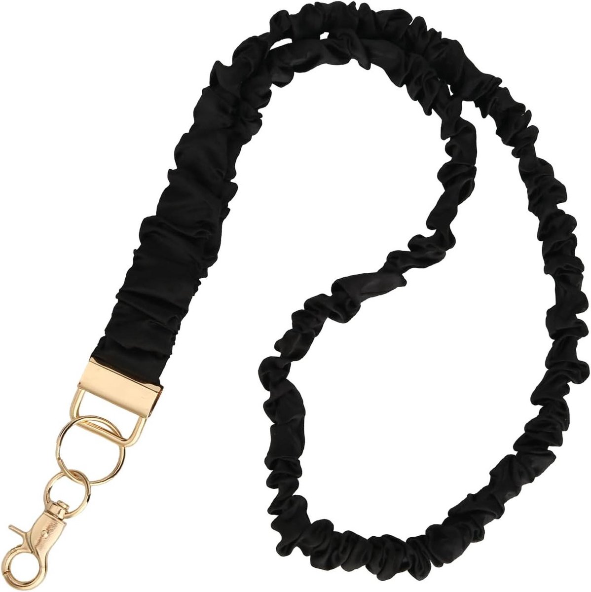 Ronte - Rekbare Scrunchie Lanyard met Beveiligingsclip voor ID Pasjes en Sleutels - Zachte Elastiek Sleutelhanger - Kaarthouder voor Vrouwen, Verpleegkundigen, en Artsen - Zwart.