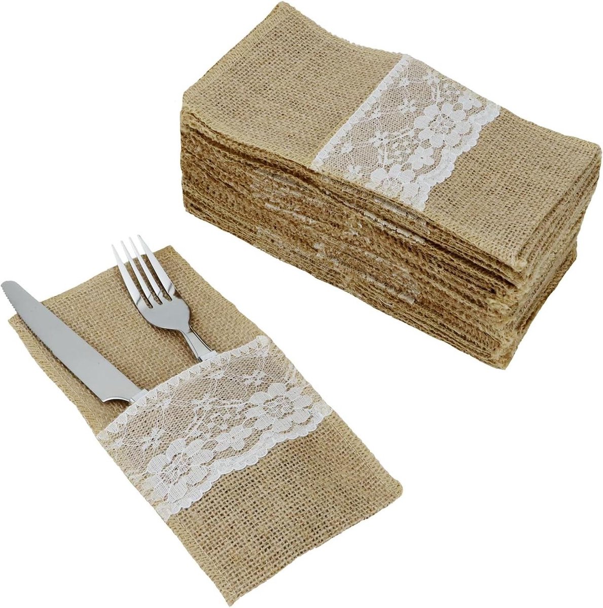 Jute bestekzakjes - Tafeldecoratie voor verjaardagsfeestjes, bruiloften, familiefeesten - Set van 40 stuks