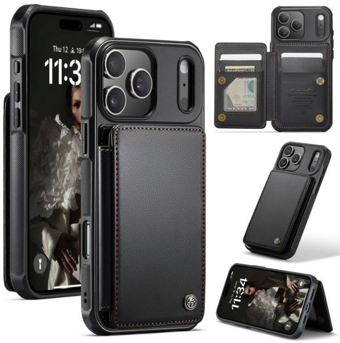 Luxe Portemonnee Backcover met Anti-RFID kaarthouders voor iPhone 17 Pro Max _ Zwart
