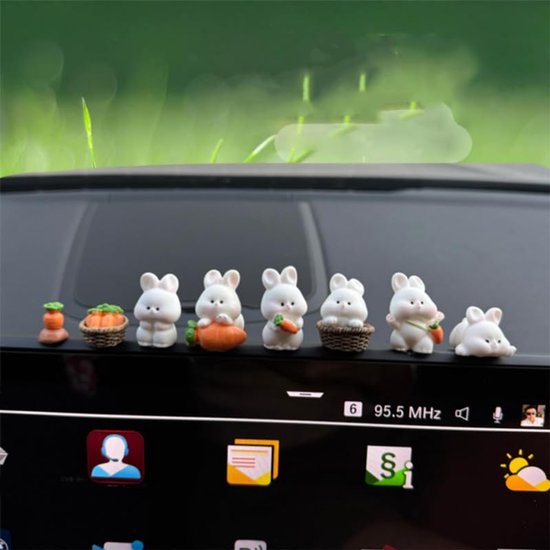 Autodecoratie met konijnenmotief, kleine dierendecoratie voor in de auto, konijnendecoratie voor het auto-interieur, geschikt voor autodashboards en bureaus thuis.