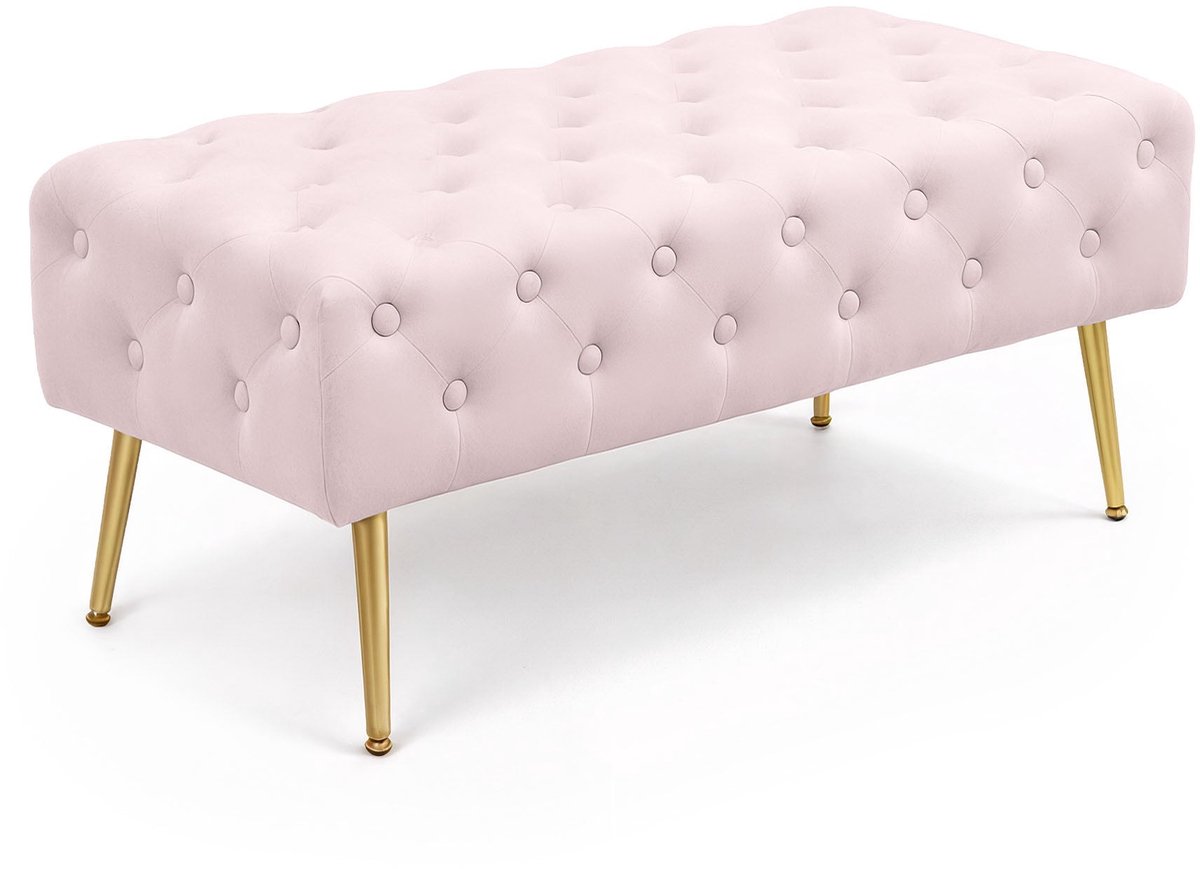 Gestoffeerde Bank MONACO 100 cm / Banken voor de Slaapkamer / Halbank / Bank met gewatteerd patroon / fluweel Bank met Gouden poten / Poederroze