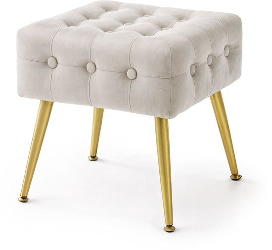 Gestoffeerde kruk - 35 cm - grijs - houten poten - LEVINE Gestoffeerde kruk - 35 cm - grijs - houten poten - LEVINE