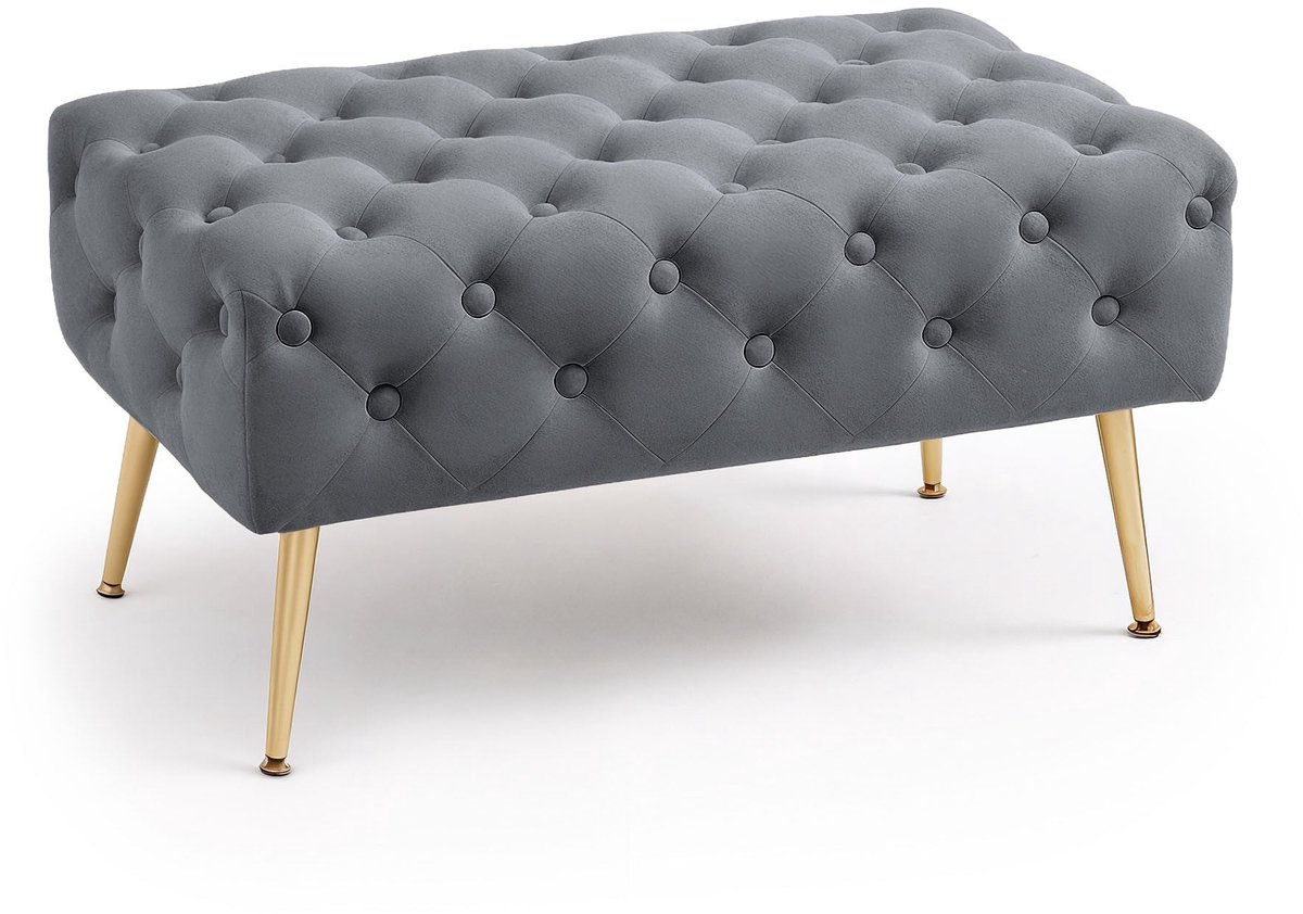 Gestoffeerde Bank MADRID 80 cm / Banken voor de Slaapkamer / Halbank / Bank met gewatteerd patroon / fluweel Bank met Gouden poten / Grafiet