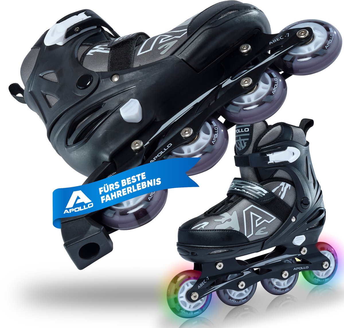 Apollo Champion, in Maat Verstelbare Inline Skates voor Jongens en Meisjes Vanaf Maat 31, Inline Skates Dames en Heren tot Maat 42, Hoge Kwaliteit Rolschaatsen met LED Wielen.