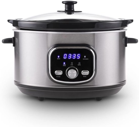 RVV® Slowcooker met timer - Slowcooker - Crockpot - Zilver - ‎25cm x 32cm x 23cm