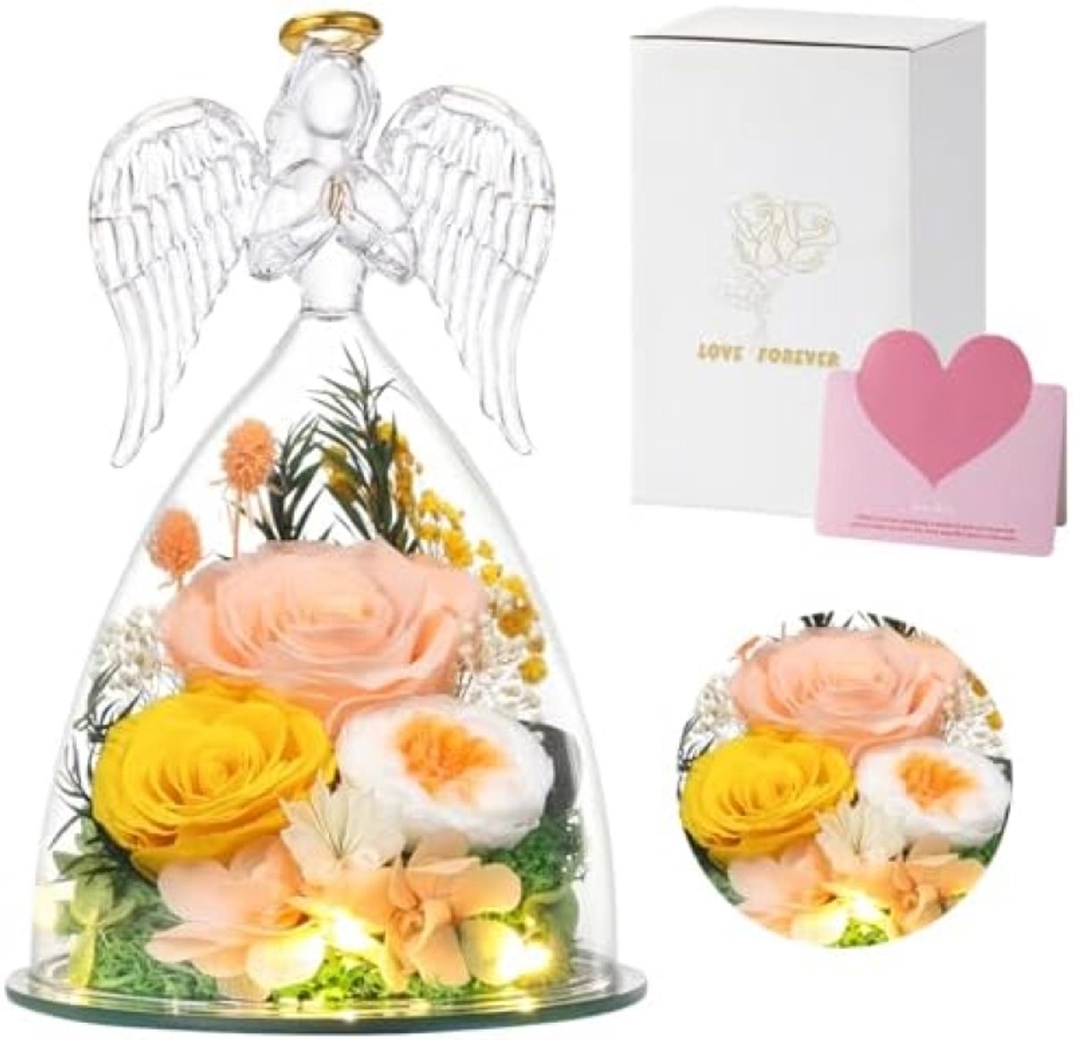 Eeuwige Roos in Glas Engel Figuur met LED Verlichting