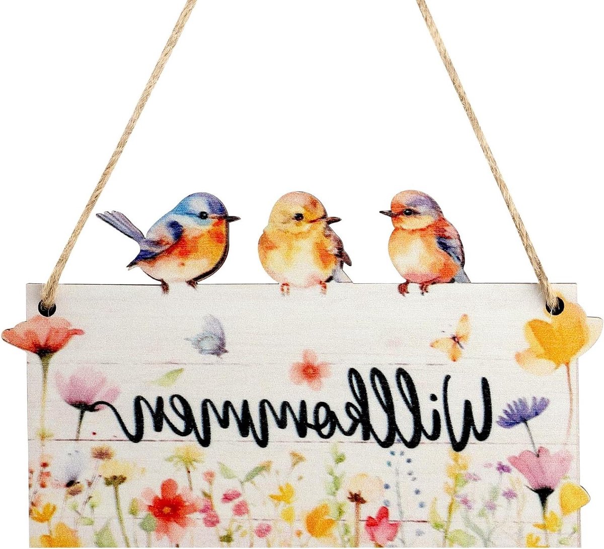 Ronte - Houten Welkomstbord voor Voordeur met Rustieke Lente Decoratie - Dubbelzijdig met "Welcome" en "Hello Spring" Tekst - Perfect Cadeau voor Nieuwe Woning of Seizoen - Landelijke Sfeer met Bloemen Design.