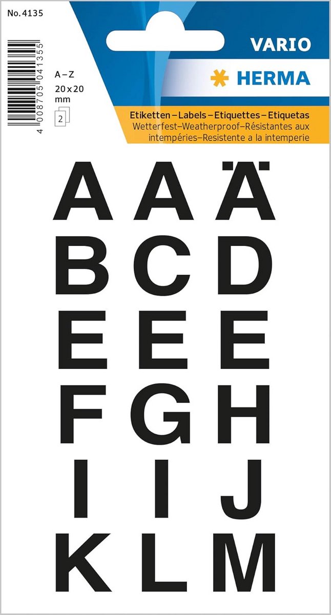 Letterstickers A-Z Weerbestendig 20x20mm 2 Vellen 36 Stuks Transparant/Zwart