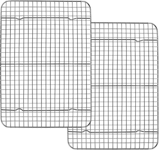 Joyfair Afkoelrooster, 2-delige set, roestvrij staal, groot keukenrooster, afkoelrooster, 29,5 x 23 cm, rechthoekig bakrooster voor bakken, koken, koelen, grillen, gezond en duurzaam, oven- en