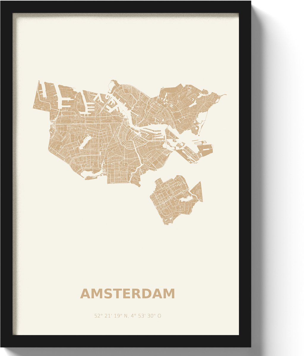 Poster Amsterdam A2 - 42 x 59,4 cm - Beige (Exclusief Lijst)
