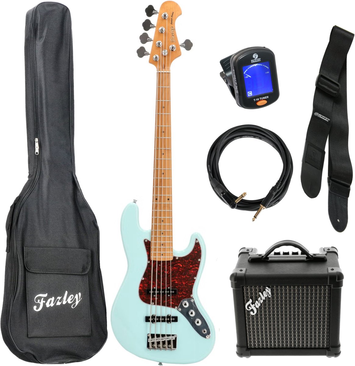 Basgitaar starterset Fazley Sunset Series Jellyfish 5 Sky Blue