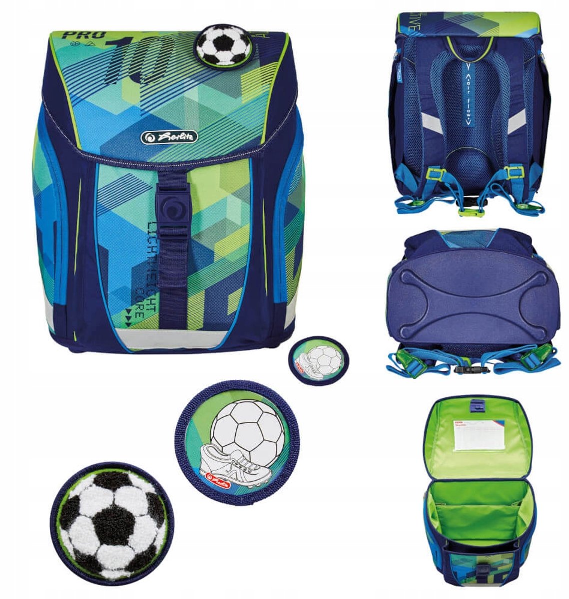 Herlitz FiloLight Schooltas Groene Voetballer 6-9 jaar - Veilig & Licht