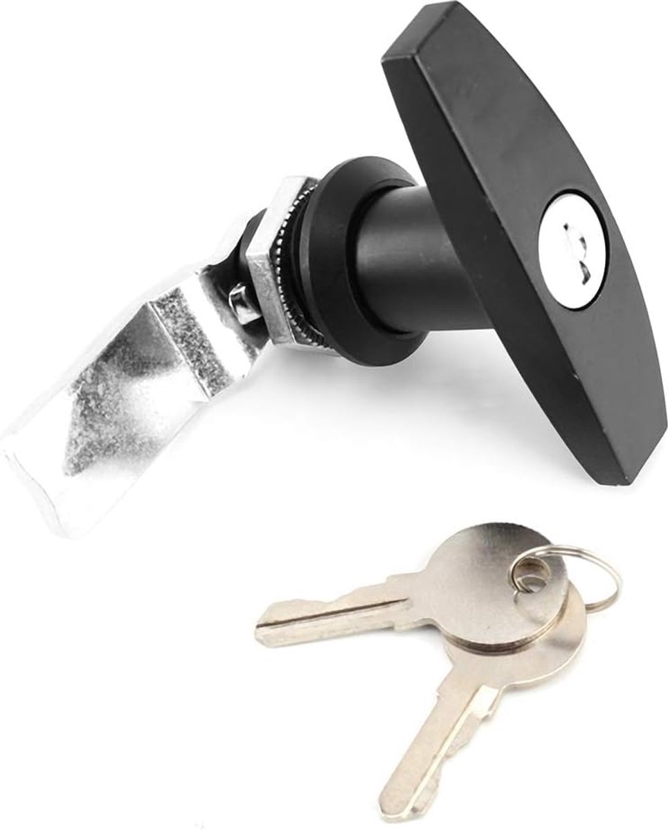 T-Handle Lock - Rear Mount - T-Handle Tool Box - Garage Door Lock with Keys - voor Caravans - Trailers - Canopy - Chrome - Glossy - Zwart