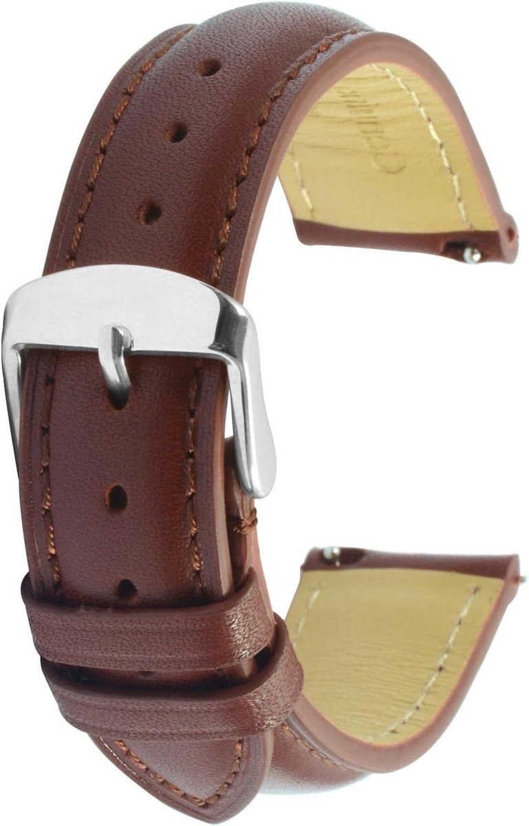 CSGoods - Zwarte Lederen Quick Release Horlogeband 18mm met Gepolijste Sluiting - Zacht en Gewatteerd - Vervangende Band in Diverse Maten