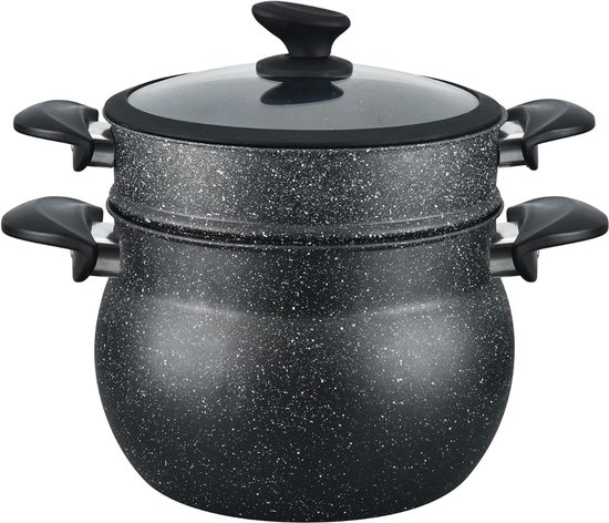 VIN® Stoompot – Stoompan – Stoomkokers – Stoomkoker Baby – Stoom Koker – met Pan -8L– 3-Delig - Zwart