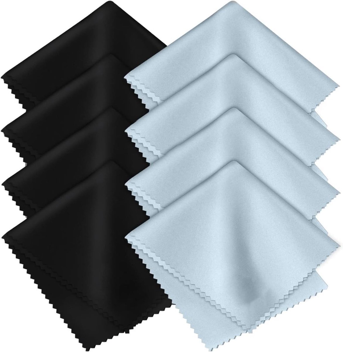 Pack of 8 - Microfibre Cloths voor het Schoonmaken van Lenzen - Brillendoekjes voor Schermen en Tablets (Zwart en Blauw)