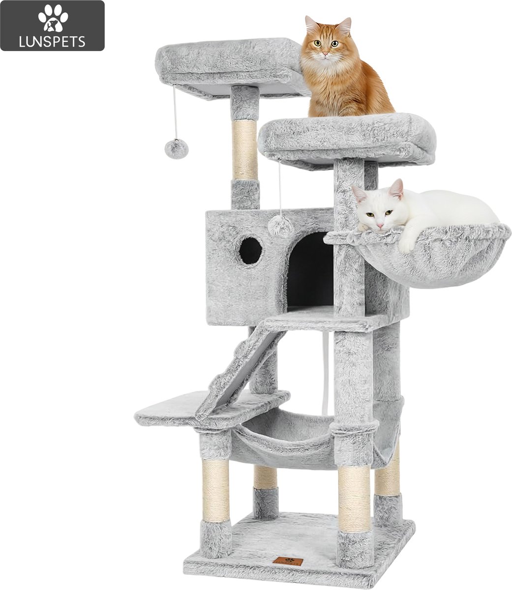 Lunspets - Krabpaal - Sisal Kattenpaal -Kattenhuis - Krabplank - 50x50x135cm - Lichtgrijs