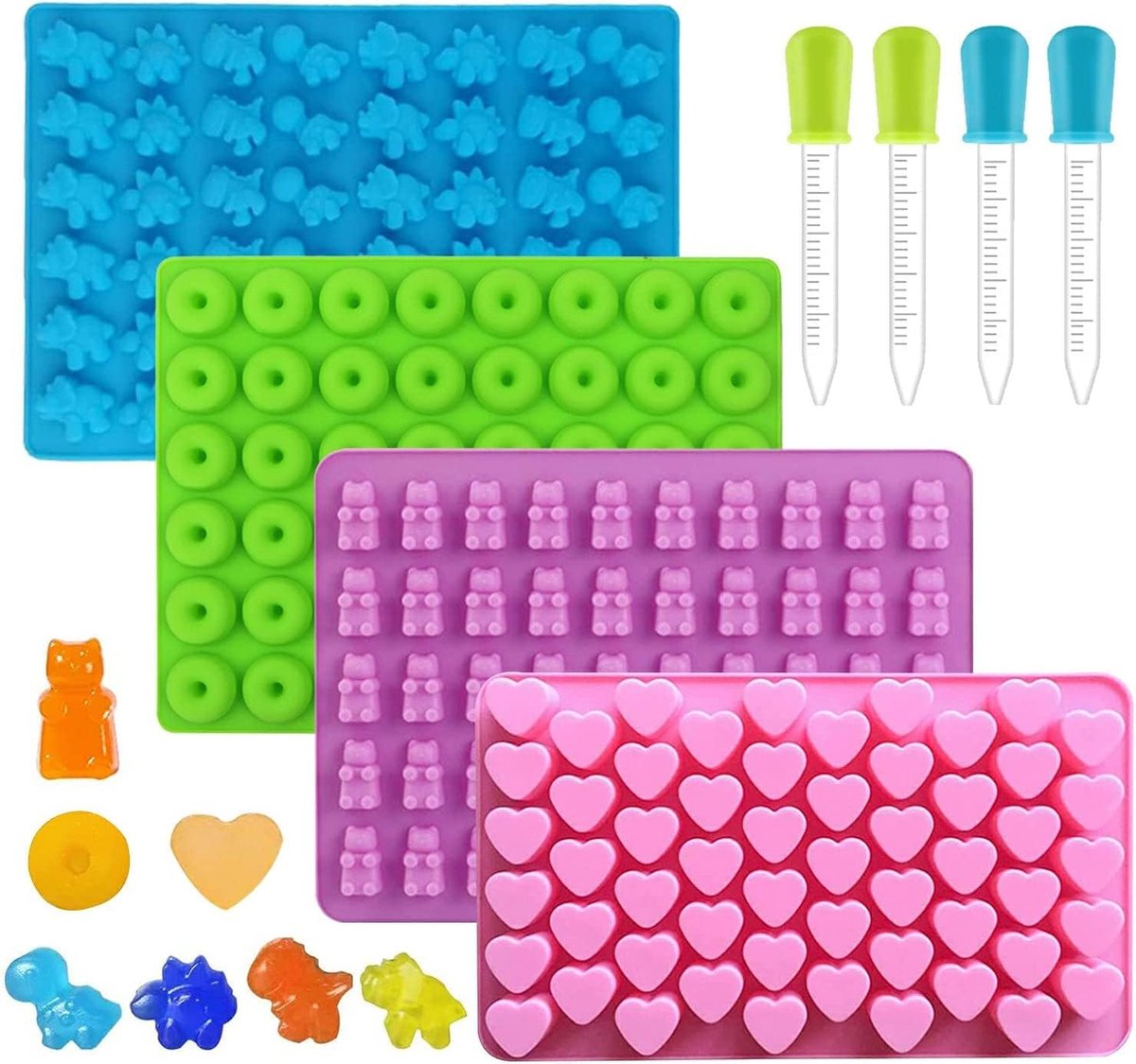 Silicone candy moulds - 4 pieces - ice cube trays - 4 pipettes - random color