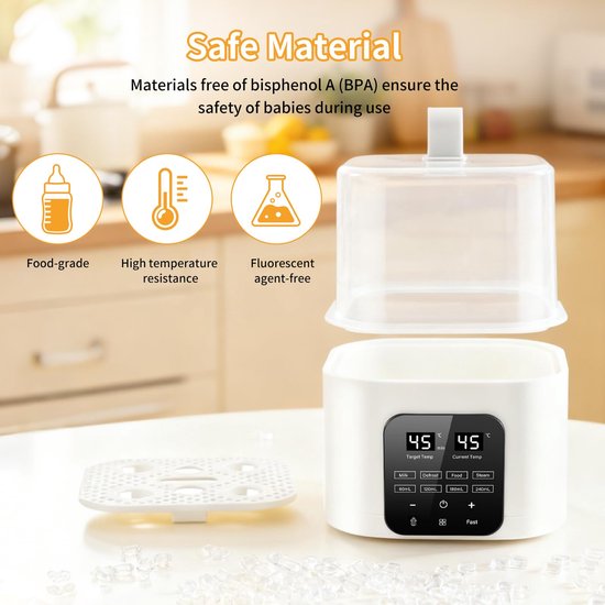 Namajunas - 9-in-1Flessenwarmer - Sterilisator - Babyvoedingswarmer met LCD-digitaalscherm en afstandsbediening - Snel opwarmen - Opwarmen, warmhouden, ontdooien en steriliseren - BPA vrij - Past voor 4 flessen - Stoomsterilisatie bij 100 °C van Namajunas — afbeelding 4