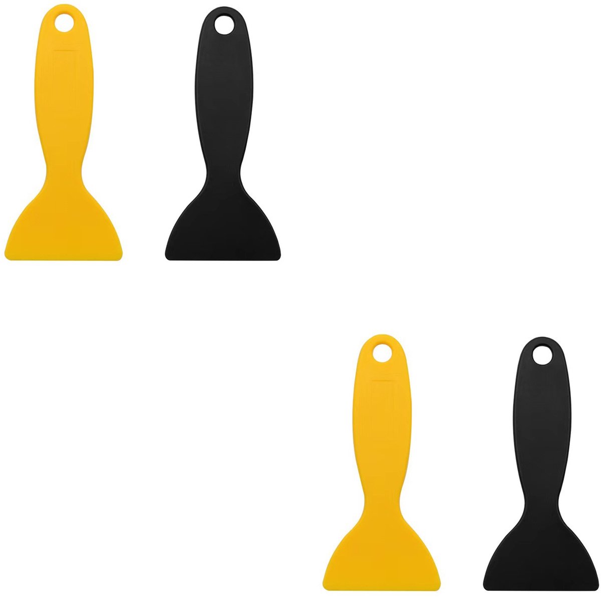 4 Stuks - Plastic schraper - Schraper - 12,9*6 cm - Geel, Zwart - ABS - Plamuurmessen - Fijne Plamuurmes - Luchtbelverwijderaars - Plamuurmes voor Patches - Flexibele Verf Schraper