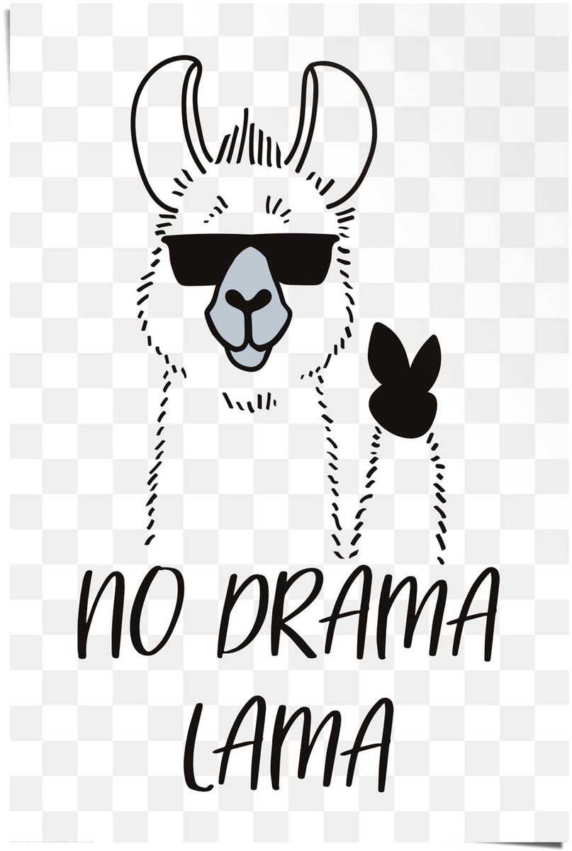 Reinders Poster No Drama Lama - 91,5 x 61 - Papier - REINDERS wit