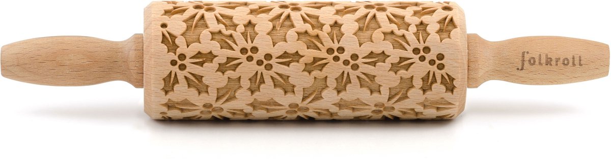 Folkroll deegroller hulst, junior, 23 cm, deegroller, embossingroller, patroon, motief, roller, beukenhout, 332801