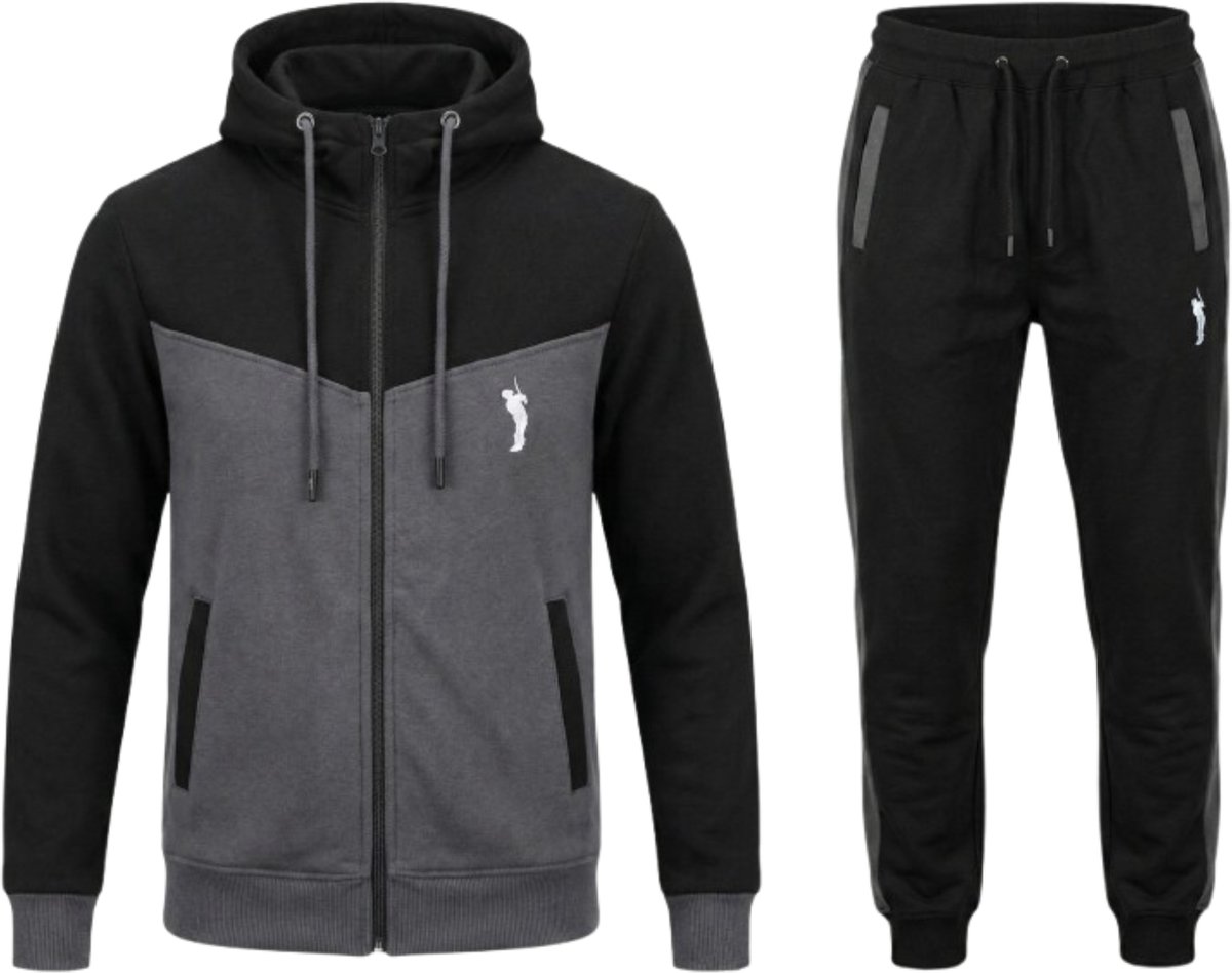 Hitman - Trainingspak Heren - Joggingpak Heren - Sportkleding Heren - Cadeau voor Man - Katoen - Zwart/Grijs - Maat M