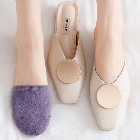 5 Paar Voorvoet Sokken voor Dames - Wit - Zomer Half Sokken in Effen Candy Kleuren, Onzichtbare Teen- en Hielbeschermers van Ademend Katoen voor Hakken en Open Schoenen van Merkloos — afbeelding 4