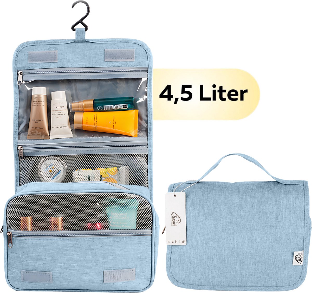 GOAT Outdoor Toilettas 4,5L - Met ophanghaak - Waterdicht - Ruim - Compact - Toilettas dames & heren - Unisex - Reis toilettas