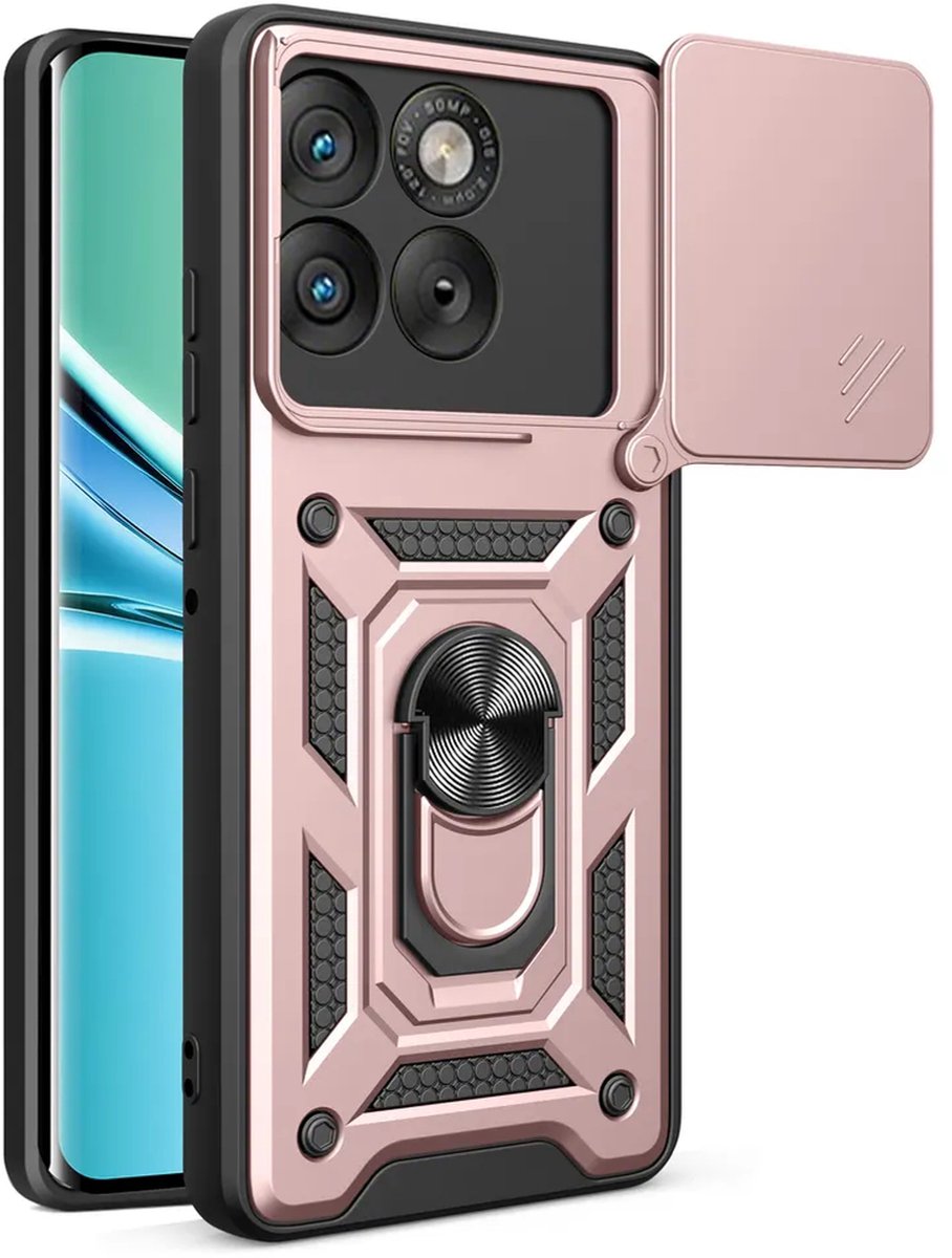 MobyDefend Hoesje - Geschikt voor Motorola Edge 70 - Pantsercase Met Draaibare Ring - Rosé