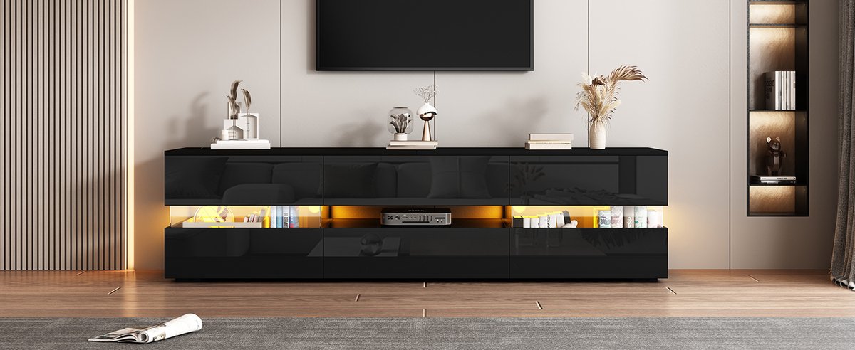 REDOM TV-meubel 160x39x45 cm van spaanplaat, hoogglans front, LED-verlichting en drukopening