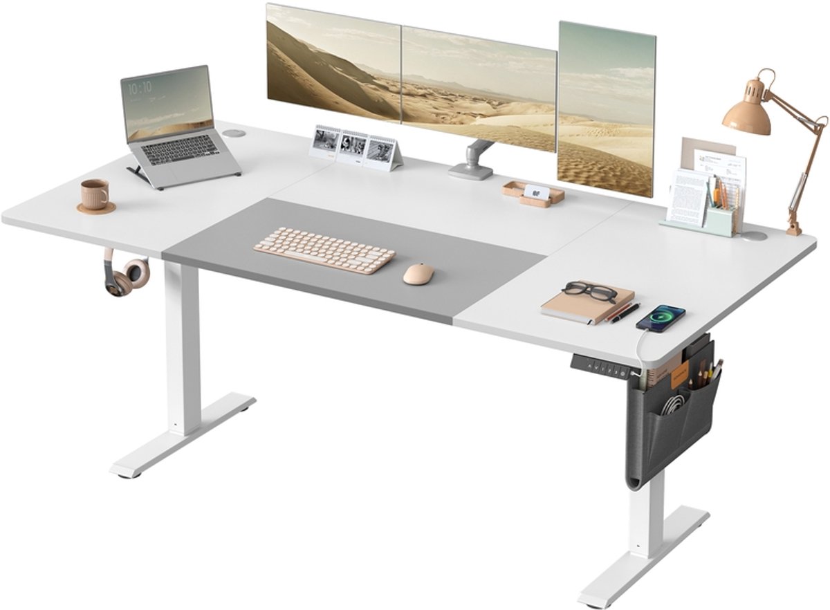 Songmics In hoogte verstelbaar elektrisch bureau – 180 x 80 cm – Wolkenwit-Duifgrijs