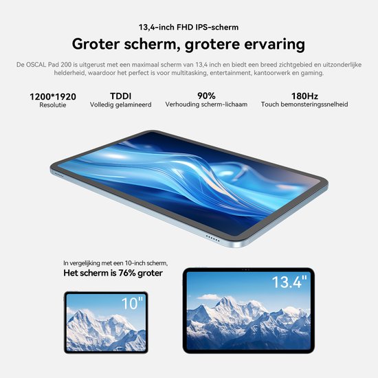 OSCAL Pad 200 Tablet - 24GB RAM - 128GB ROM - 13.4 Inch Full HD - 8300mAh AI Tablet - Android 16 - Met Toetsenbord(QWERTY), Beschermhoes, Muis, Stylus - Zwart