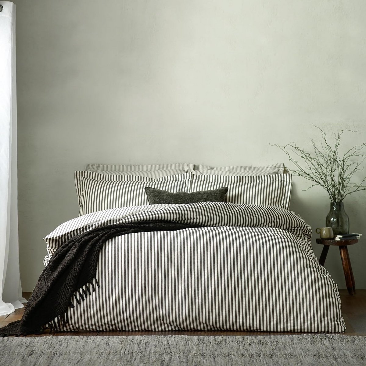 Dekbedovertrek Set - Beddengoed Set Katoenen Dekbedhoes - Slaapkamer Aankleden - Omkeerbaar Gestreepte Stijl - 220 x 230 cm - Zwart