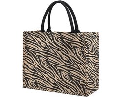 Grote Jute Tas met Rits en Binnenvak - Waterdichte Shopper voor Strand, Boodschappen en Picknick