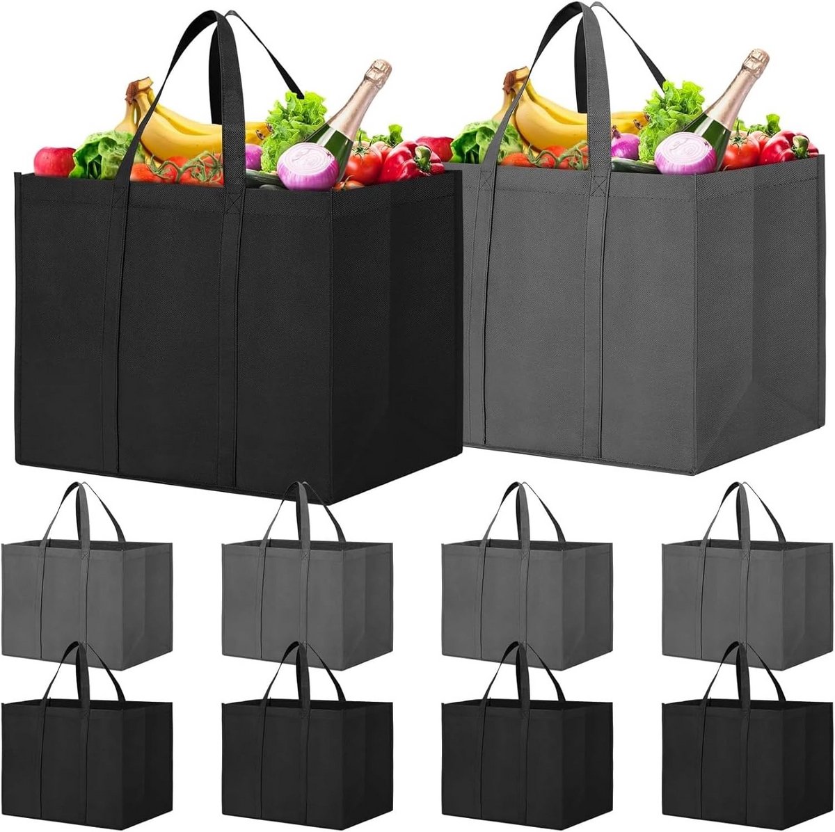 10x Grote Herbruikbare Boodschappentassen Set - Opvouwbare Shopper met Lange Hendel