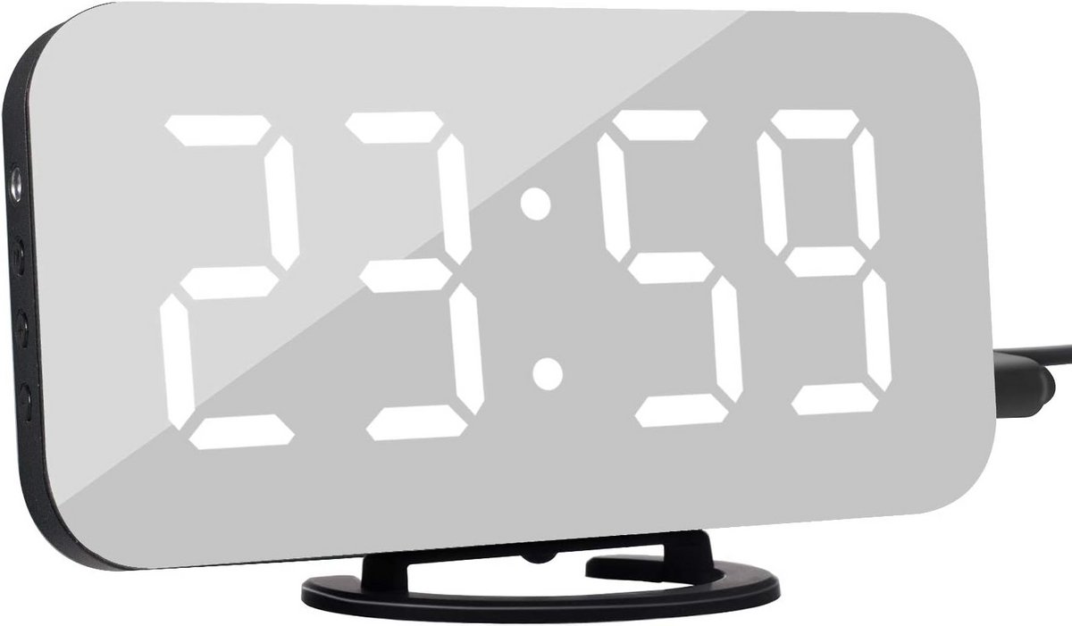 Digitale Wekker met USB Oplader en Spiegeldisplay - Groot Snooze & Dimbaar Licht