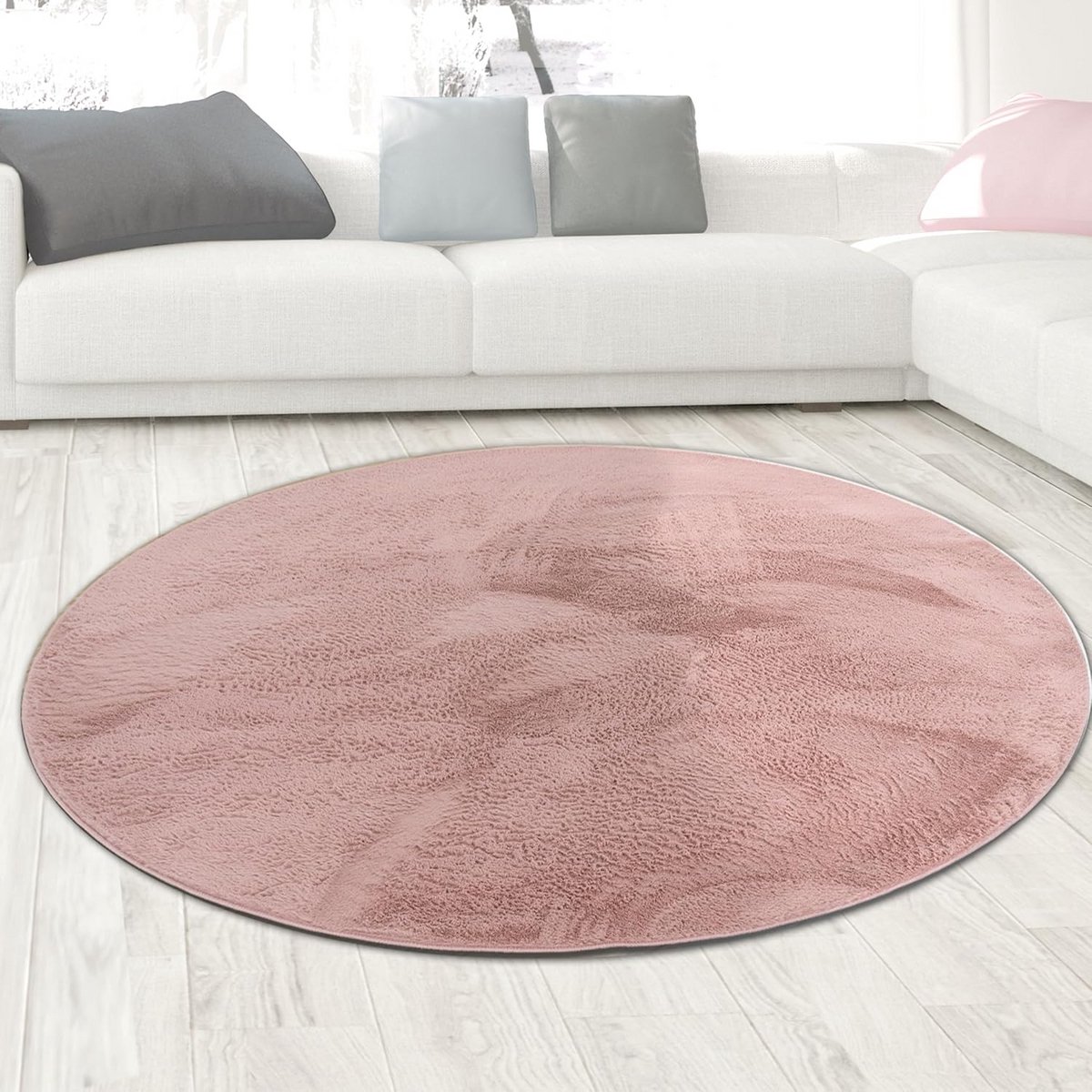Ronde Vloerkleed Taupe Fluweelachtig Kortpolig Kleed voor Woonkamer en Slaapkamer - Geschi