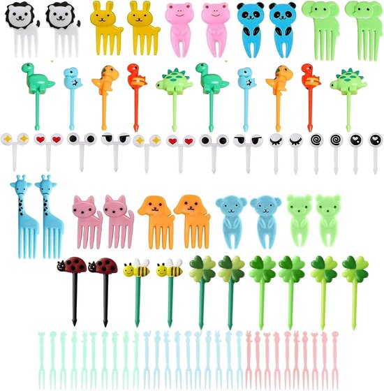 Mini Cartoon Bento fruitvorken, tandenstokers voor kinderen, food, cake, picks, bento accessoires, schattige mini-spiesen, tandenstokers voor volwassenen, dessert, fruit, gebak, kinderfeest (50 stuks