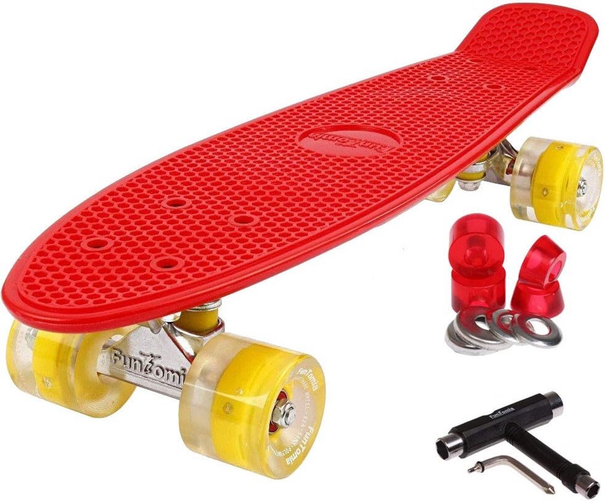 Mini Cruiser Skateboard 57 cm Met of Zonder LED Wielen Inclusief Aluminium Trucks & ABEC-11 Lagers Rood