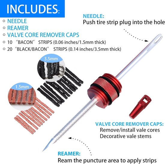 Universele Tubeless Banden Reparatieset voor Mountainbike en Racefiets - Inclusief Repareersticks van Universele — afbeelding 5