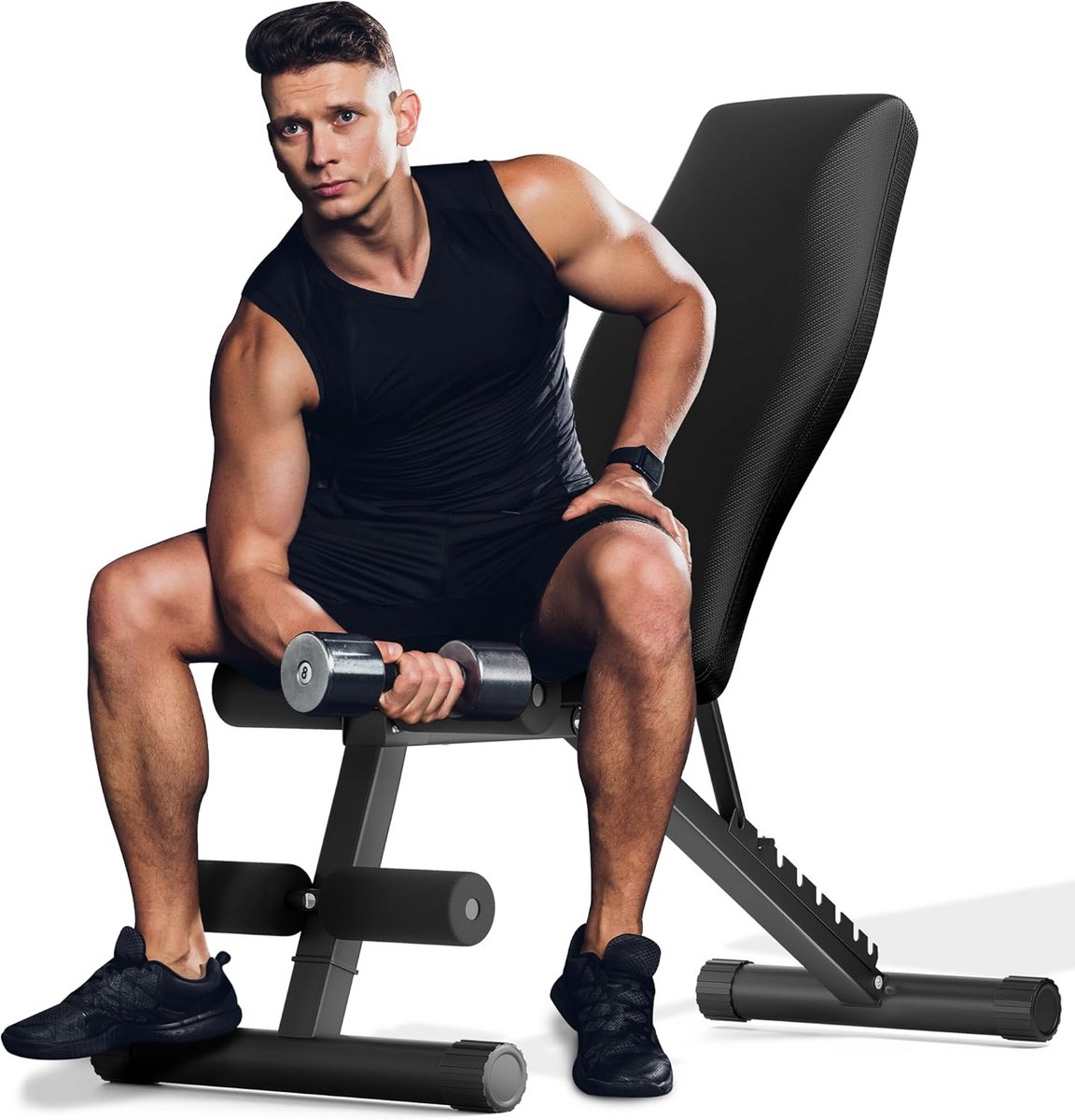Verstelbare Halterbank - Trainingsbank Krachttraining - Thuis Sporten - 8 Posities Verstelbaar - Capaciteit 317.5kg - Zwart