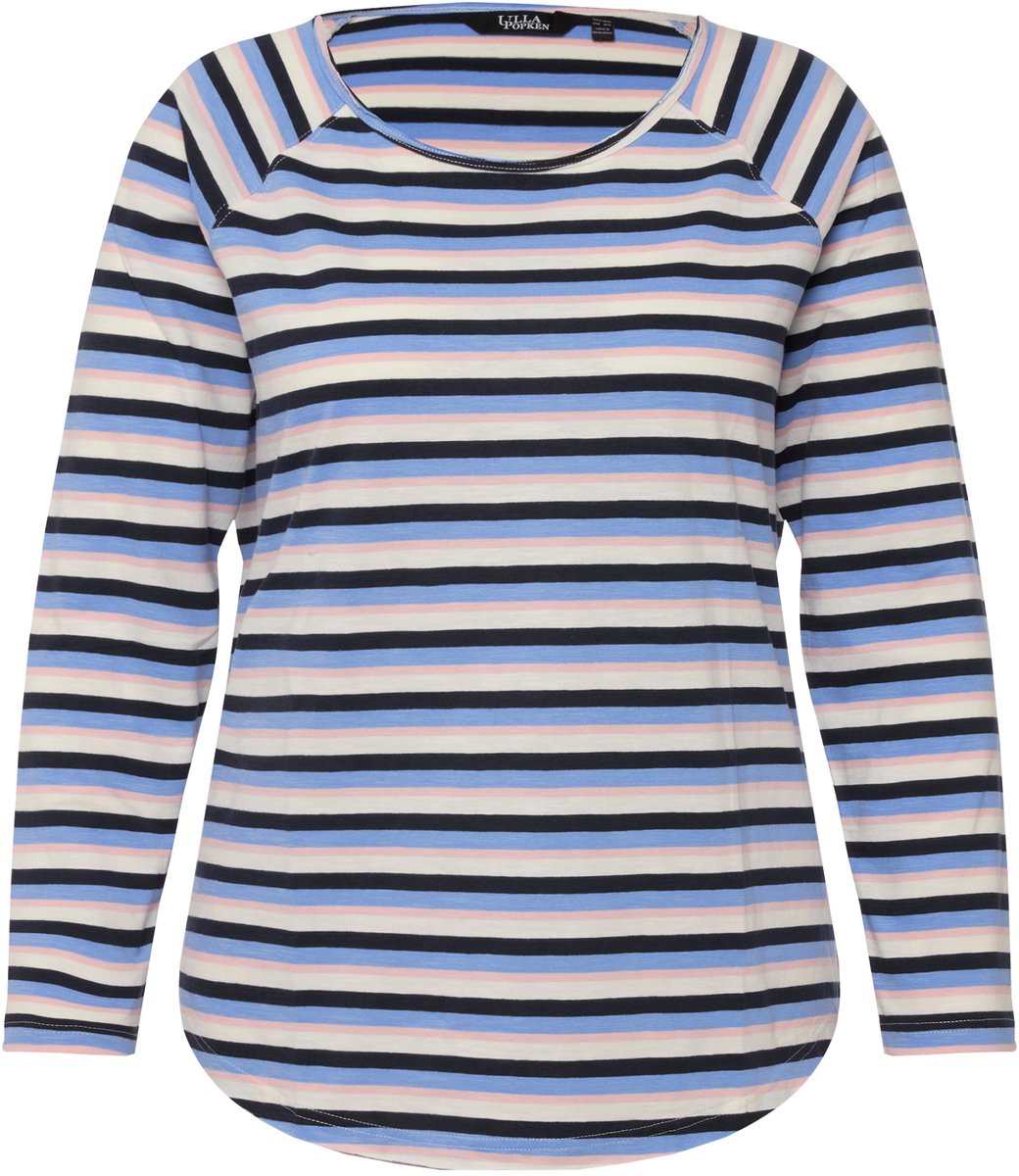 Ulla Popken - Dames - Shirt strepen A-lijn ronde hals lange mouw - Marine - Maat 46+