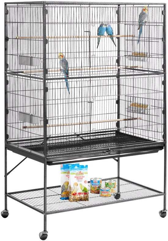 VEVOR Vogelkooi, 93x58x151cm, Smeedijzeren Volière met Zitstokken, Voerbak en Plastic Voerbakjes, Vogelhuisje voor Koolmezen, Valkparkieten, Kanaries en Monniksparkieten