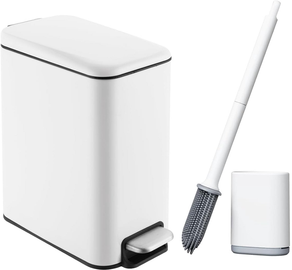 Rechthoekige Prullenbak 5 Liter met Toiletborstel Set Wit