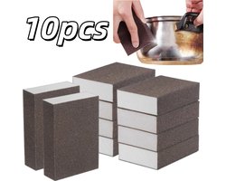 10 Stuks Schuursponzen - Wasbaar en Herbruikbaar - (240-320 korrel) Schuurblokken voor Droogtrommel - Schuurblokken met meerdere korrels - 10 cm x 7 cm x 2,5 cm - Voor het schuren van houten meubels, muren, kookgerei en metaal - Beige
