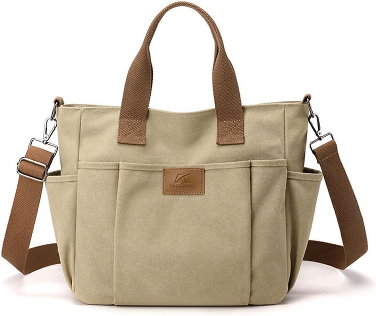 Grote Canvas Schoudertas Dames Tote Handtas Crossbody met Meerdere Vakken