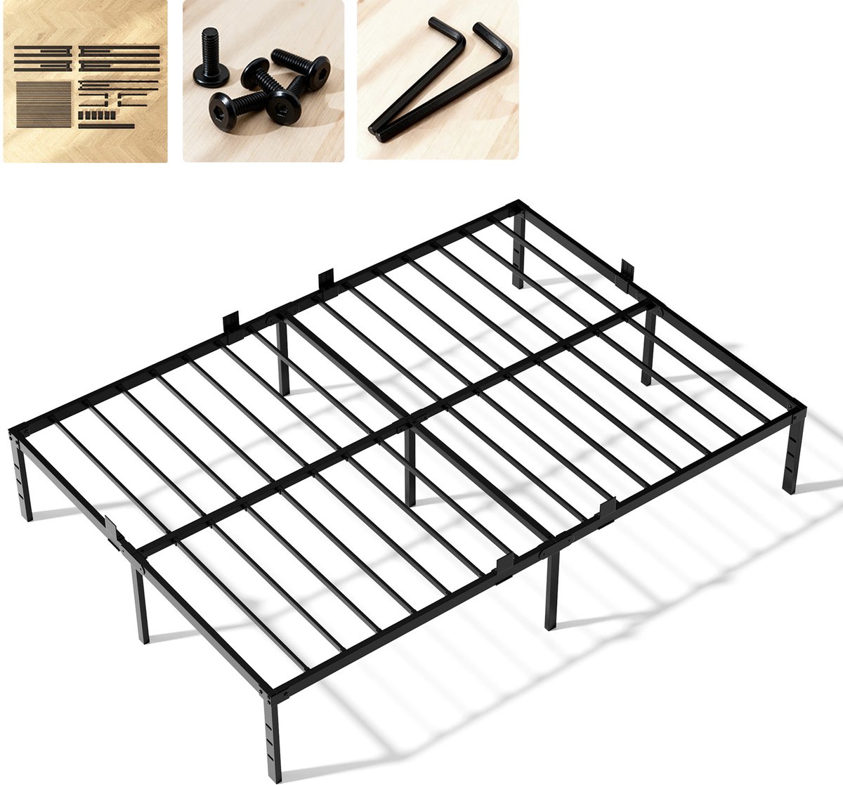 CECIPA Metalen bedframe 160x200 cm - Minimalistisch - Tweepersoonsbed - Stevig - Stil - Anti Slip - IJzeren Bed - metaal - Roestvrij - Duurzaam - Draagkracht 480 kg - Zwart
