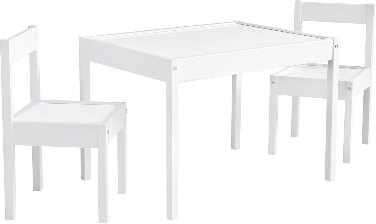 Houten Kinderstoel en Tafel Set - Kindertafel met 2 Stoelen voor Spelen en Huiswerk