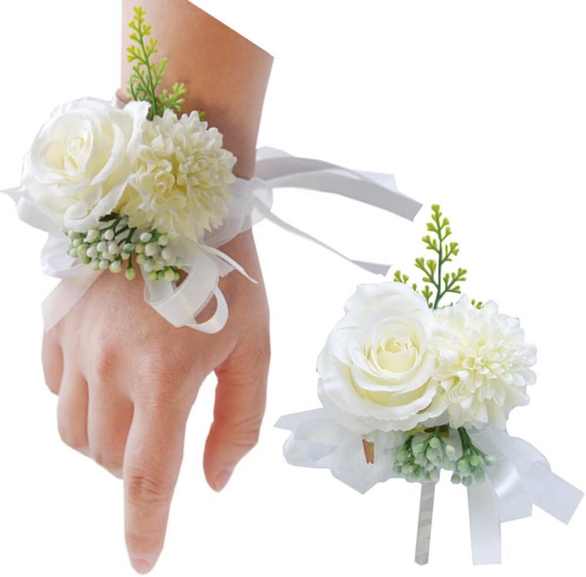 2x Roze Bloem Pols Corsage Set voor Bruiloft, Feest en Gala - Bruidsmeisje & Boutonniere